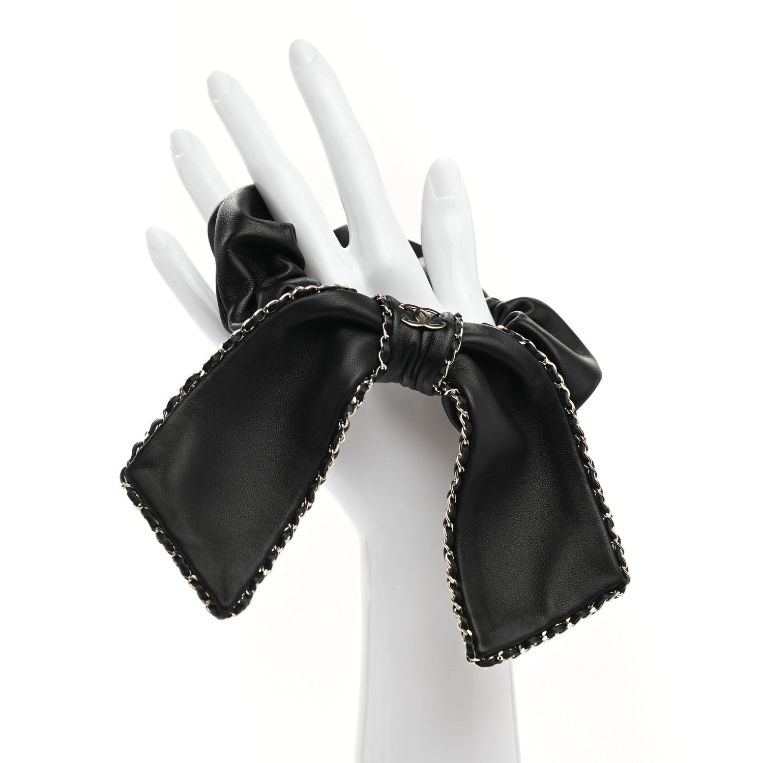 Chanel Lambskin Chain CC Hair Bow Tie Black Gold 2 of 4