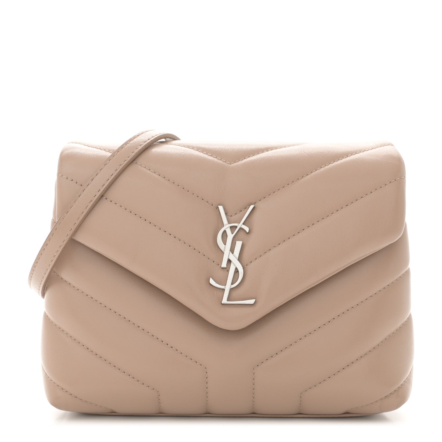 Saint Laurent Calfskin Y Quilted Monogram Toy Loulou Crossbody Bag Gold Sand 1 of 15