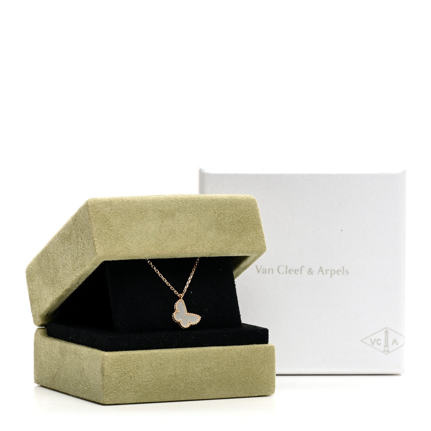 VAN CLEEF & ARPELS 18K Yellow Gold Mother of Pearl Sweet Alhambra Butterfly Pendant Necklace