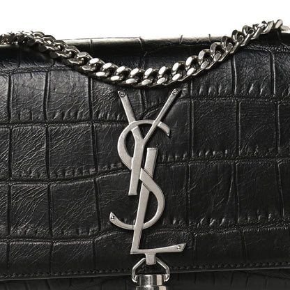 Saint Laurent Calfskin Crocodile Embossed Small Classic Monogram Kate Tassel Satchel Black 11 of 11