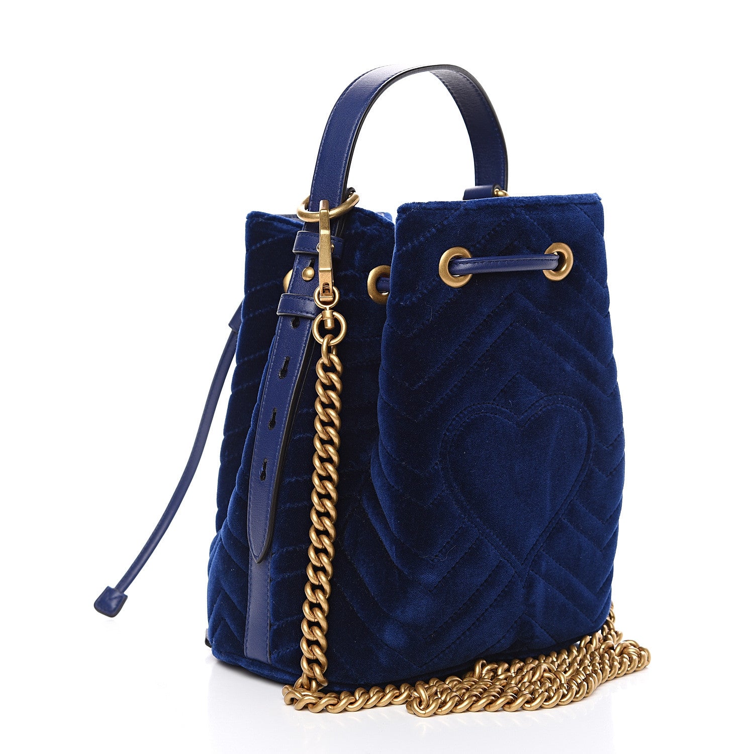Gucci Velvet Matelasse GG Marmont Bucket Bag Cobalt Blue 2 of 10