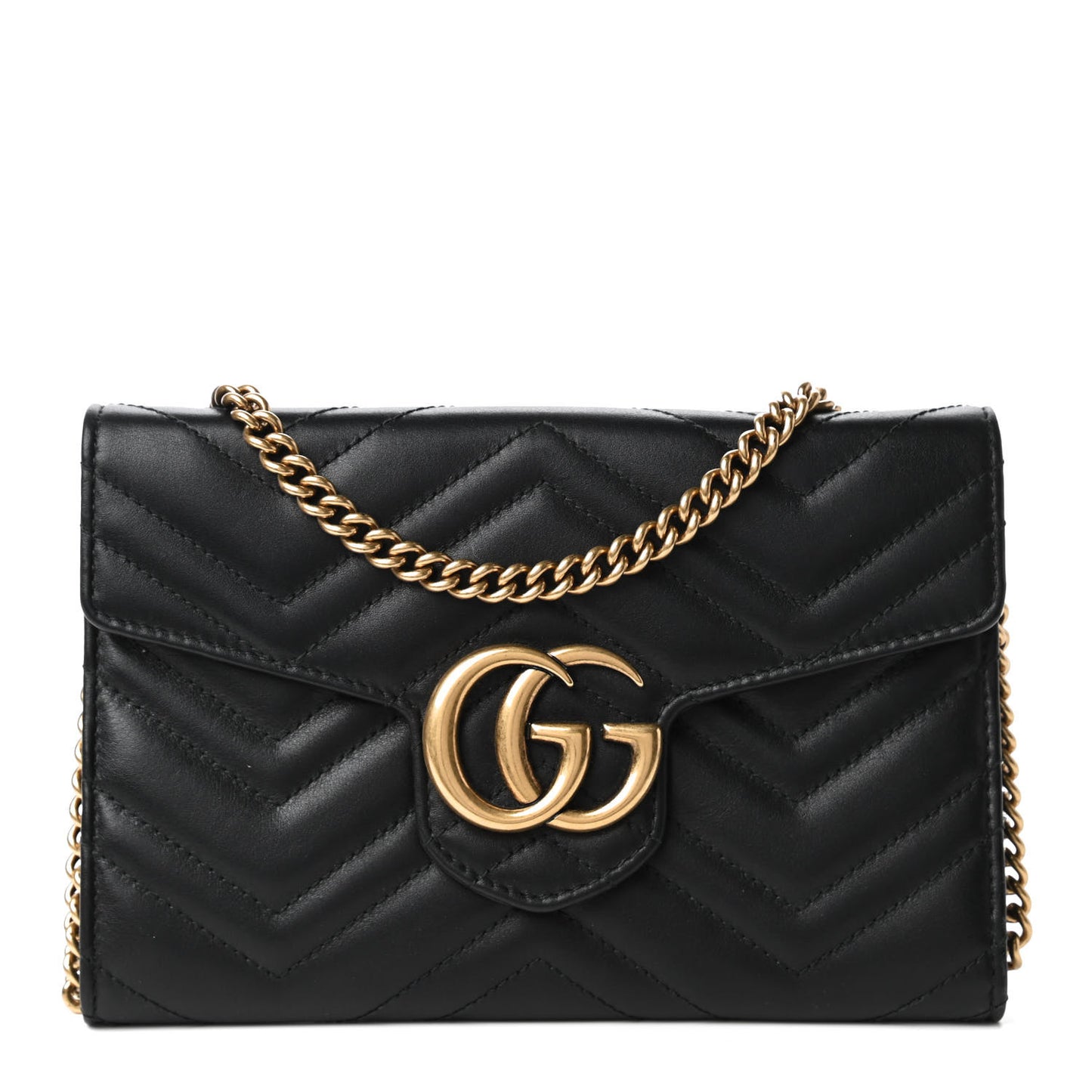 Calfskin Matelasse Mini GG Marmont Chain Wallet Black