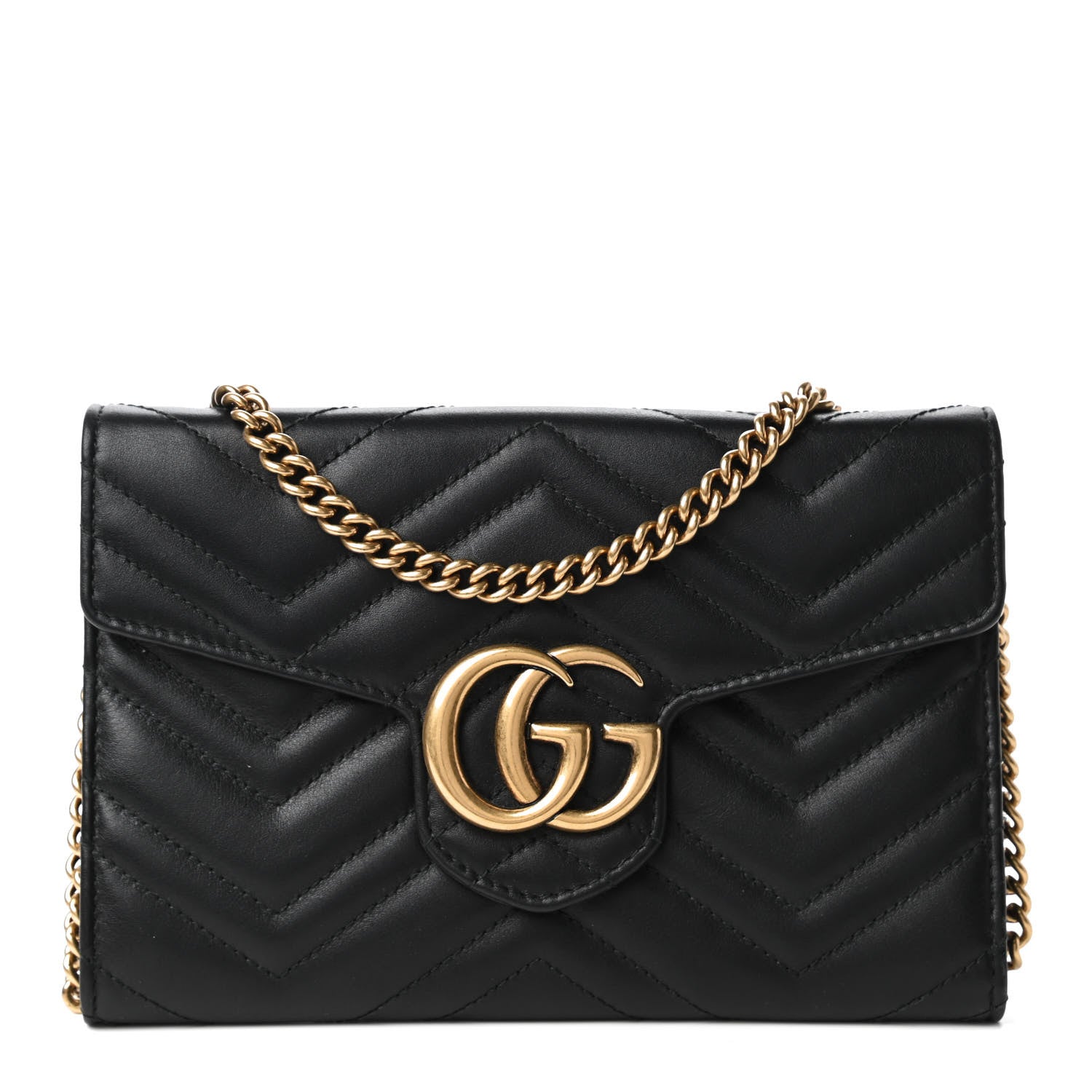 Gucci Calfskin Matelasse Mini GG Marmont Chain Wallet Black 1 of 10