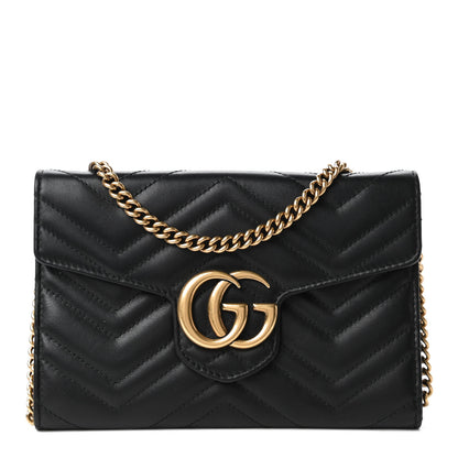 Gucci Calfskin Matelasse Mini GG Marmont Chain Wallet Black 1 of 10
