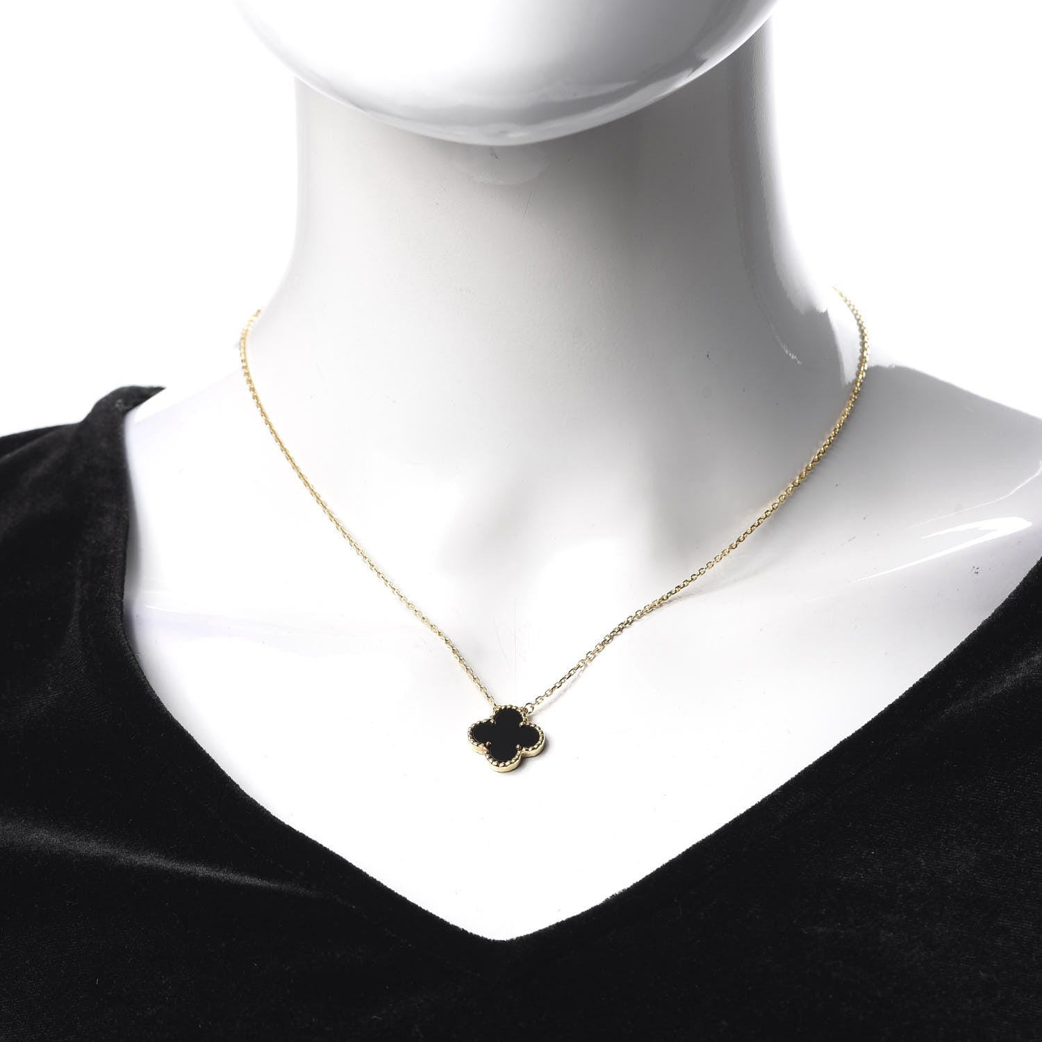 Van Cleef & Arpels 18K Yellow Gold Black Onyx Vintage Alhambra Pendant Necklace 2 of 11