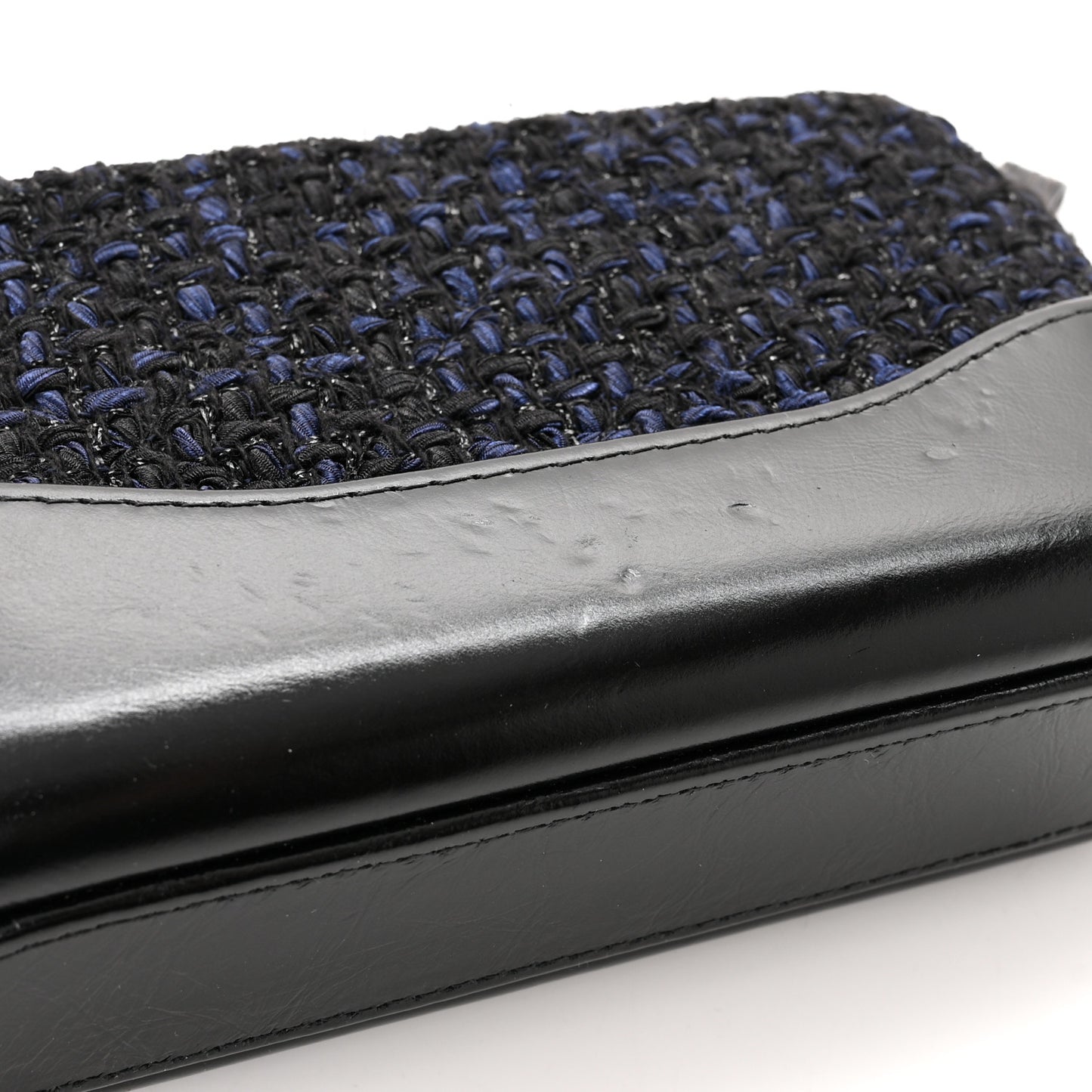 Tweed Aged Calfskin Quilted Small Gabrielle Clutch With Chain Black Blue