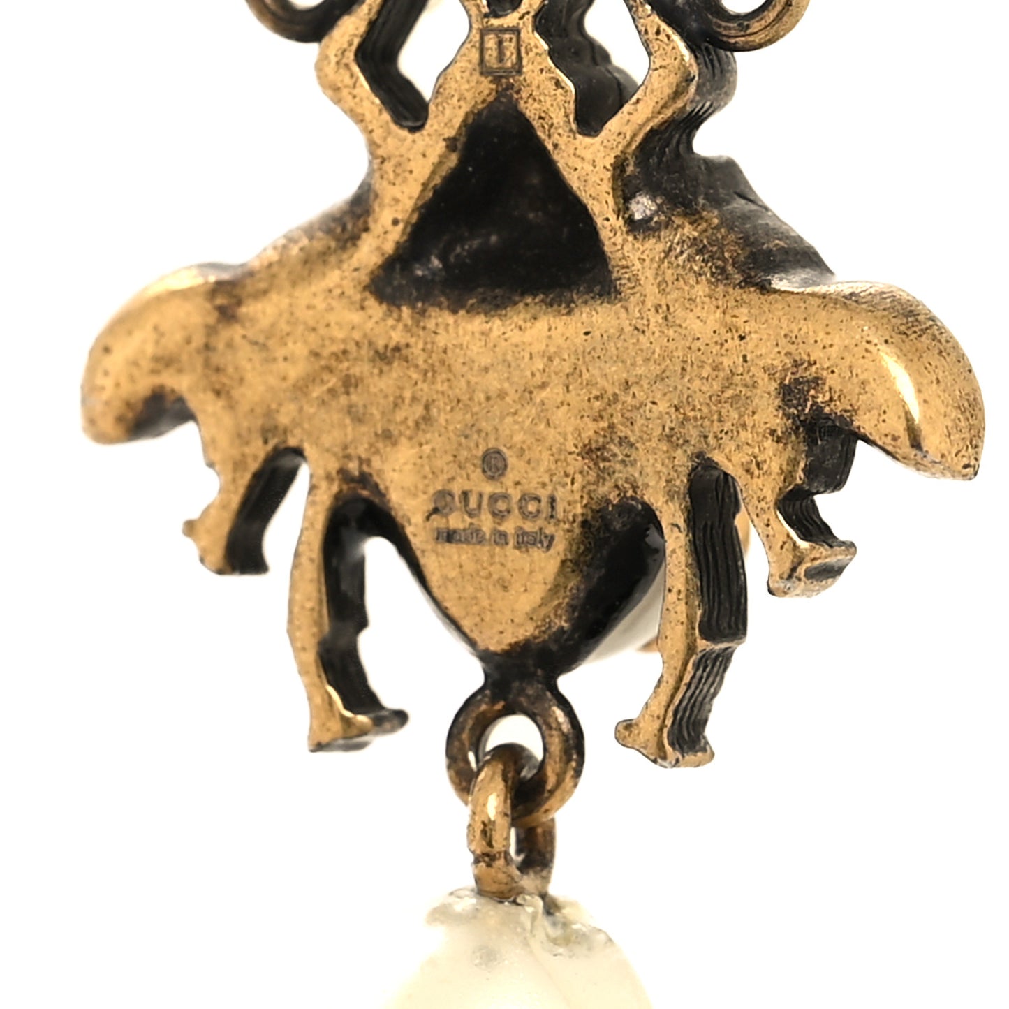 Metal Crystal Pearl Bee Necklace Aged Gold
