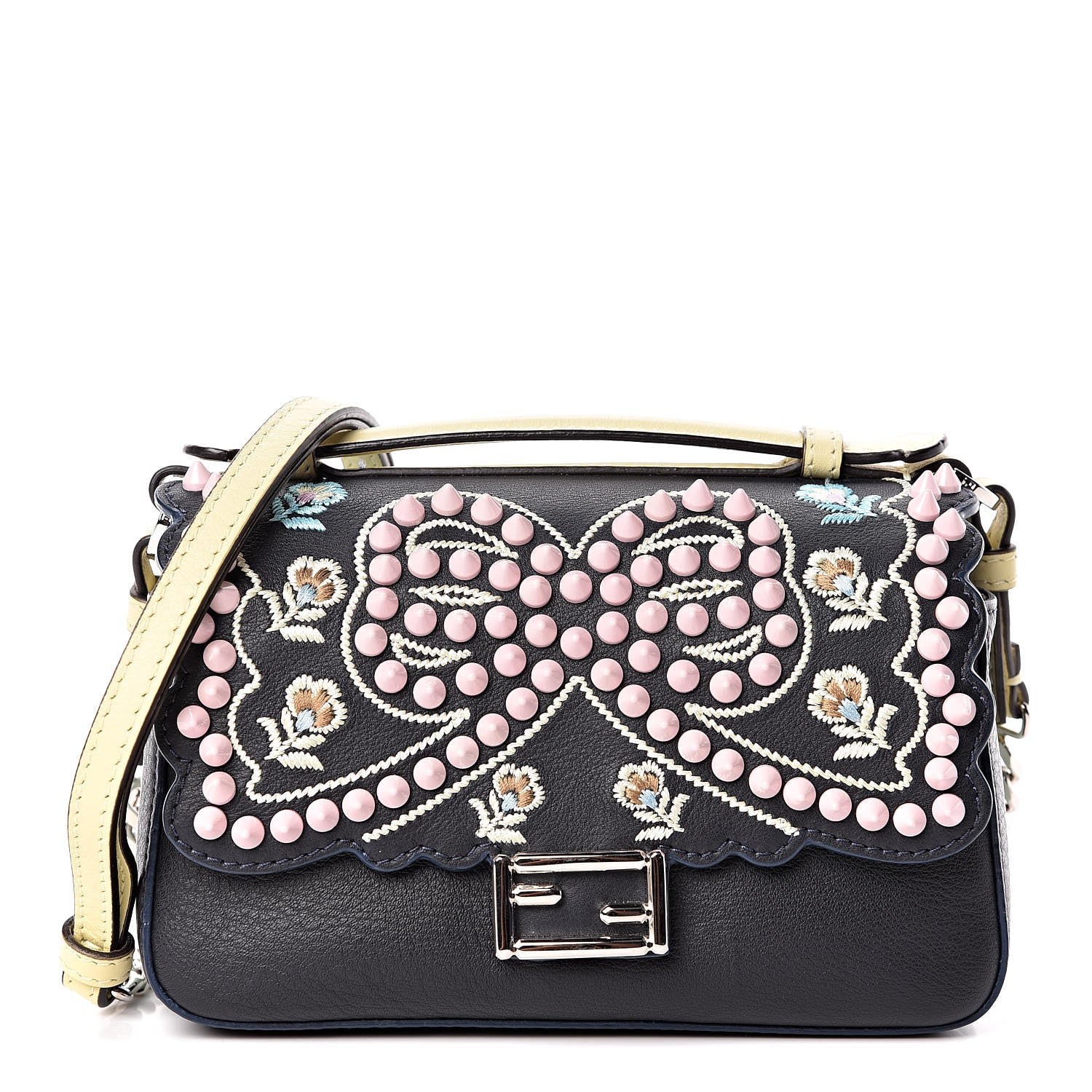 Fendi Vitello Dolce Flowers and Bows Bi-Color Scalloped Micro
