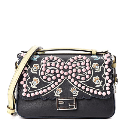 Fendi Vitello Dolce Flowers and Bows Bi-Color Scalloped Micro Double Baguette Blue Notte Fairy Green Multicolor 1 of 9