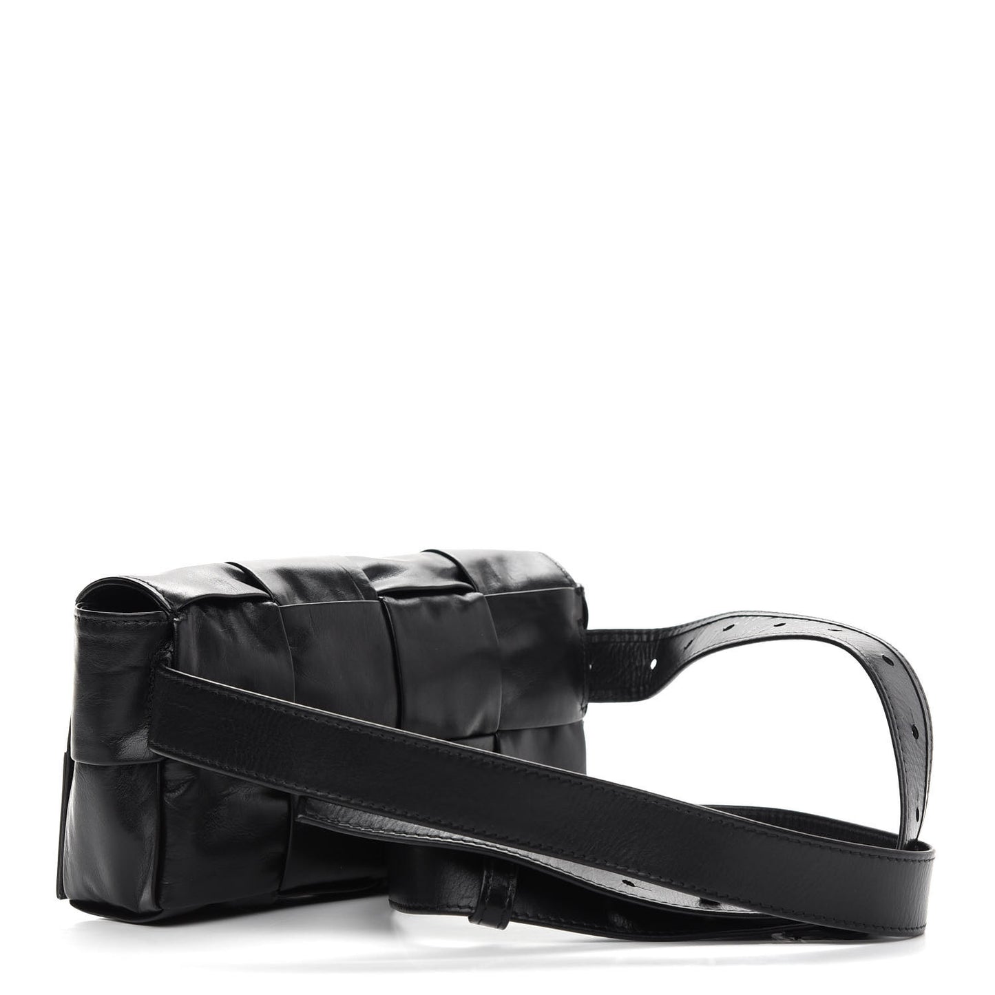 Paper Calfskin Intrecciato Cassette Belt Bag Black
