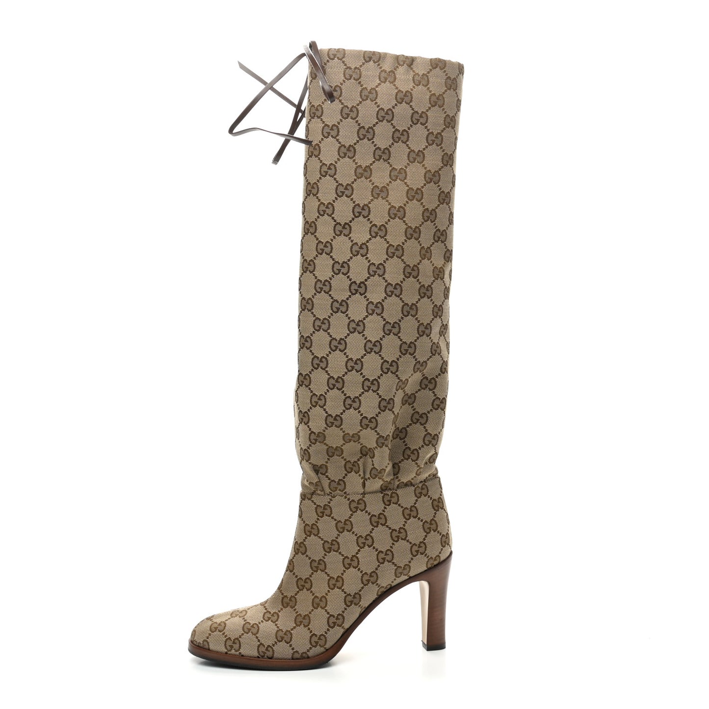 Monogram Lisa Mid Heel Boots 38 Beige Ebony