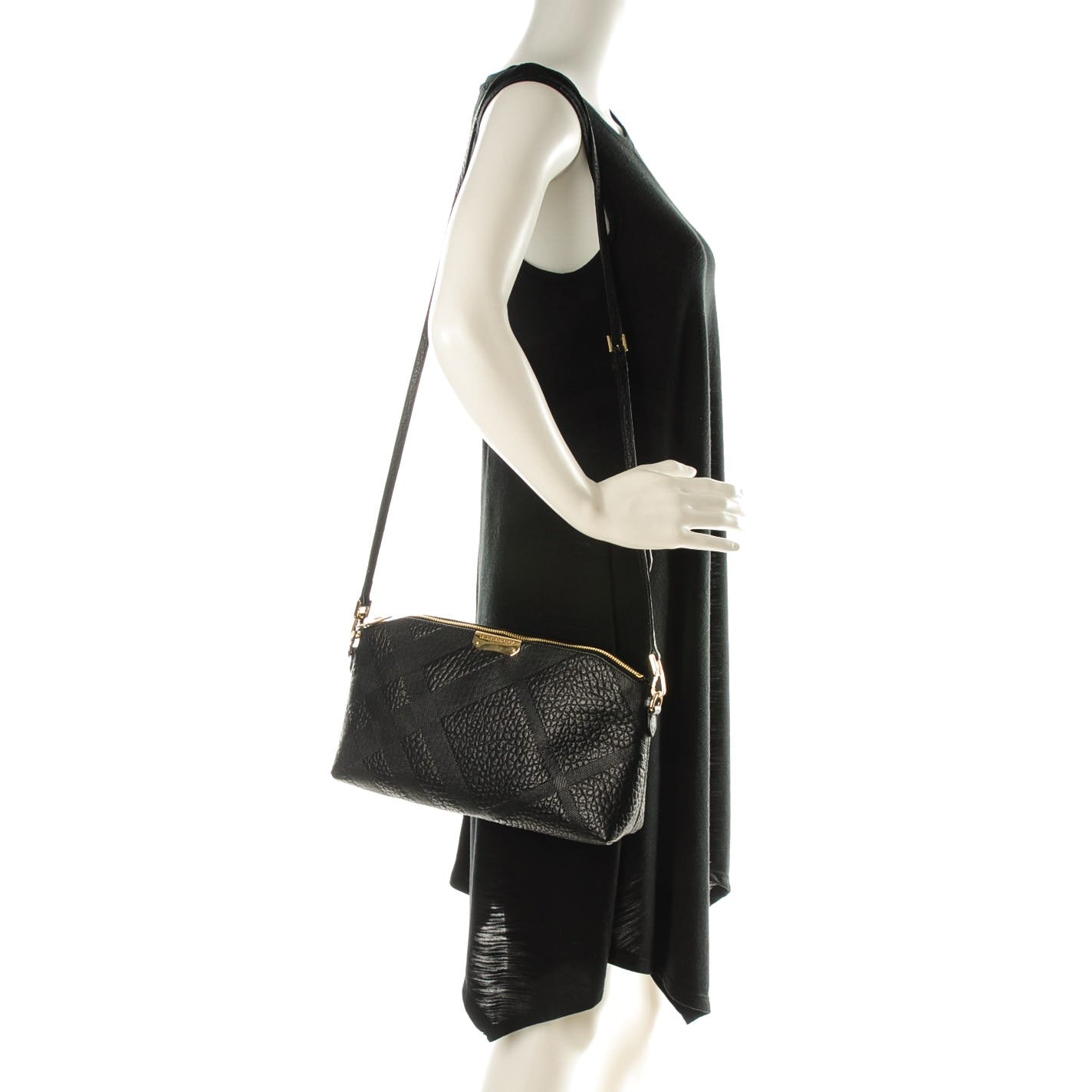 Burberry Signature Grain Calfskin Check Embossed Small Chichester Crossbody Clutch Bag Black 2 of 8