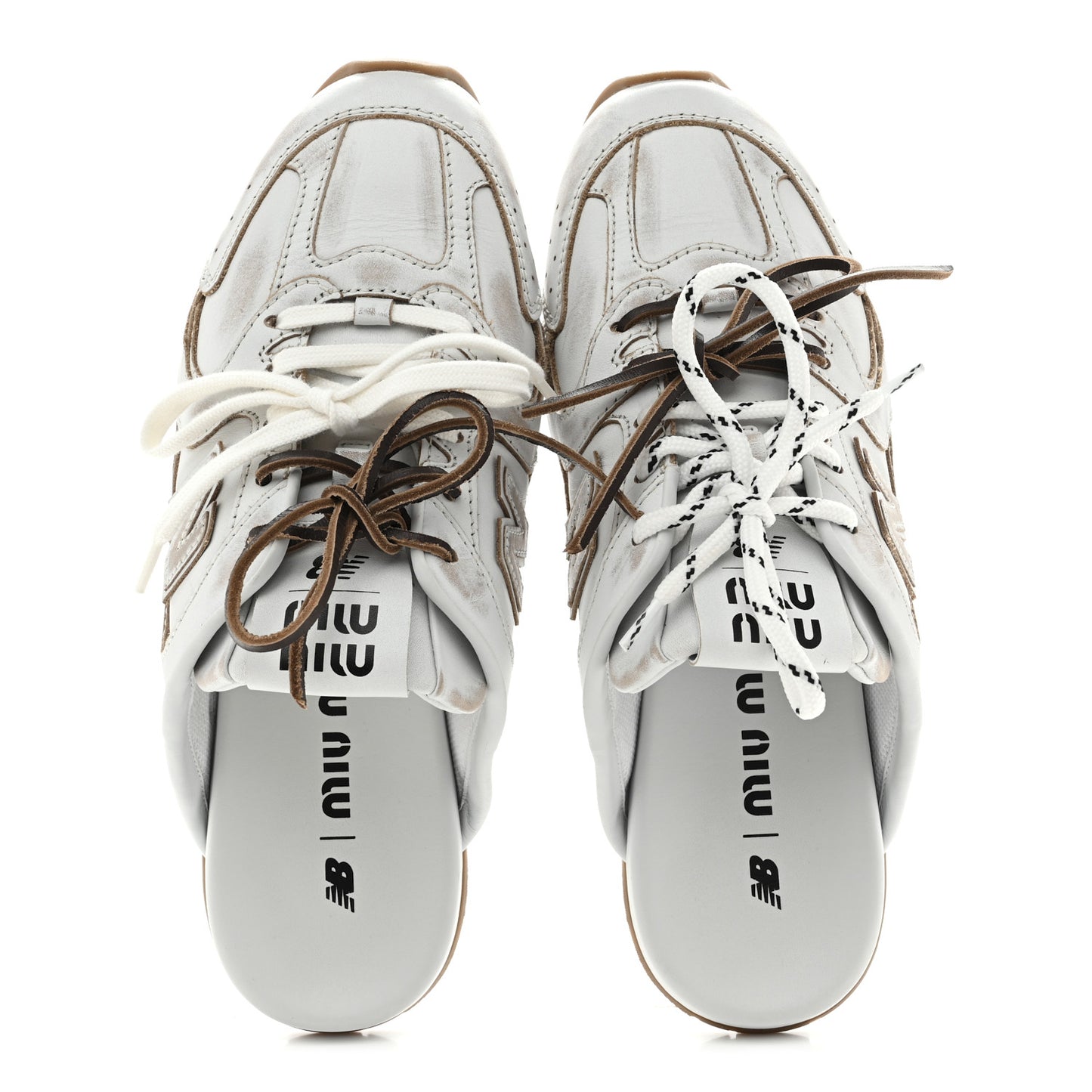 X NEW BALANCE Bleached Calfskin 530 SL Slip-On Sneakers Mules 39 White