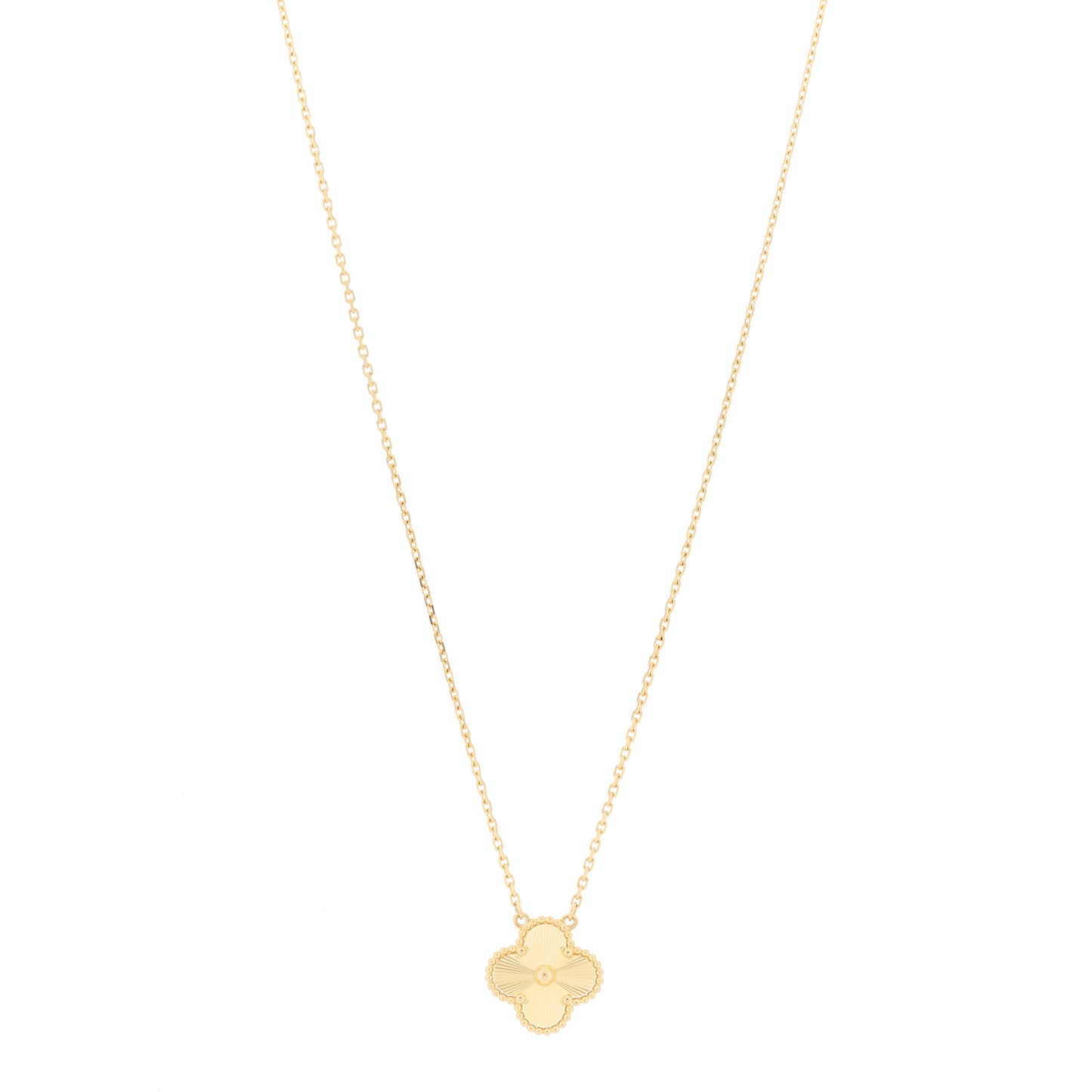 18K Yellow Gold Guilloche Vintage Alhambra Pendant Necklace