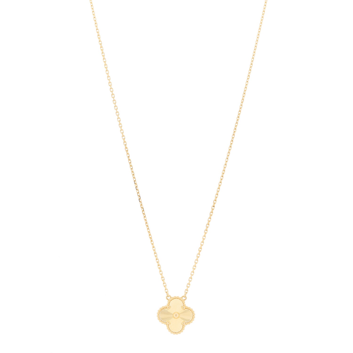 Van Cleef & Arpels 18K Yellow Gold Guilloche Vintage Alhambra Pendant Necklace 1 of 5