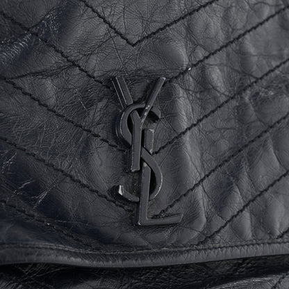 Saint Laurent Crinkled Calfskin Matelasse Monogram Large Niki Chain Satchel Deep Marine 15 of 16