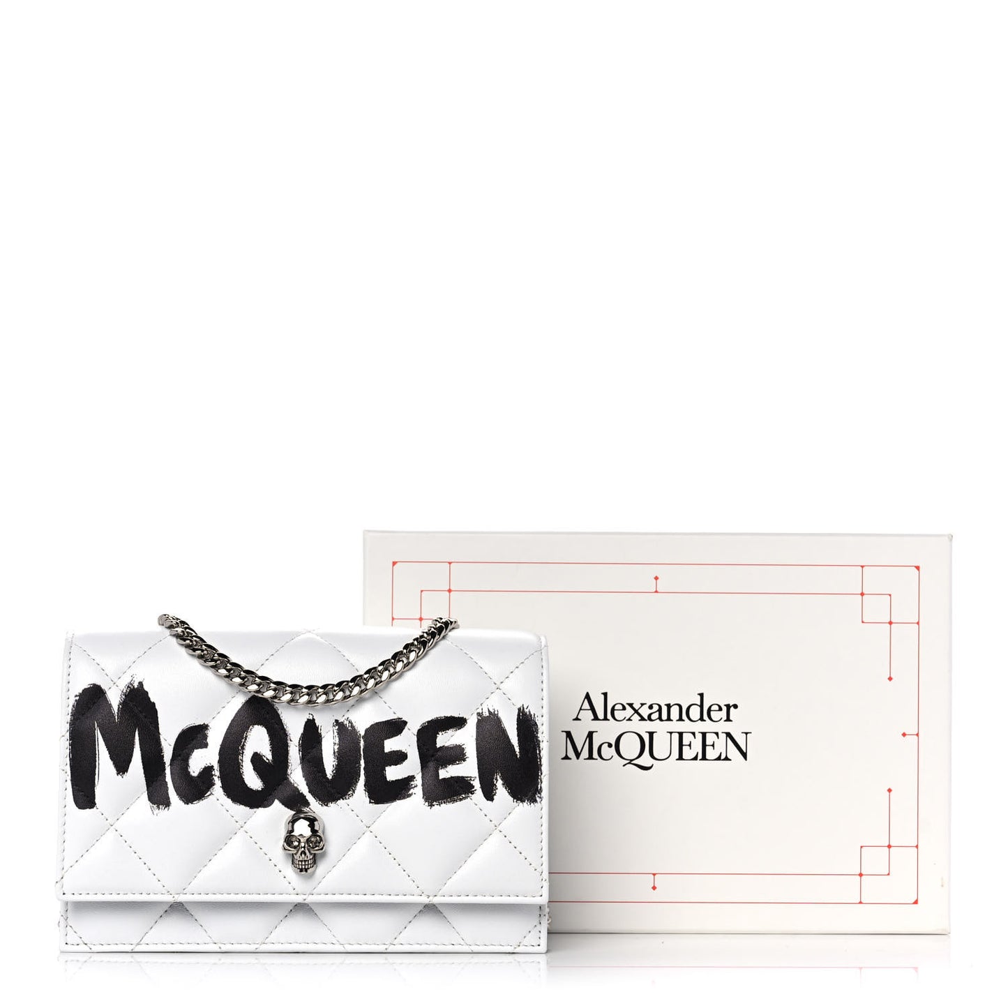 Calfskin Quilted Graffiti Skull Small Chain Crossbody Bag White