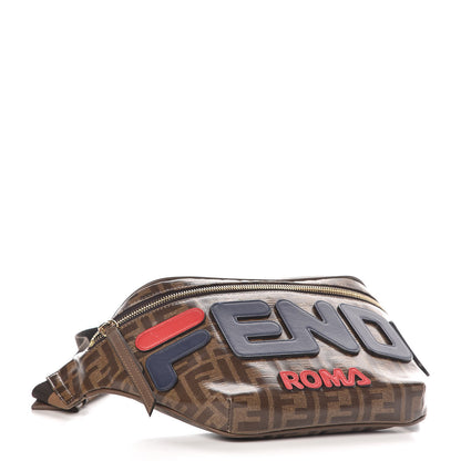 Fendi X FILA Glazed Fabric Vitello Century FF 1974 Mania Belt Bag Mogano Panna Blueberry 4 of 9