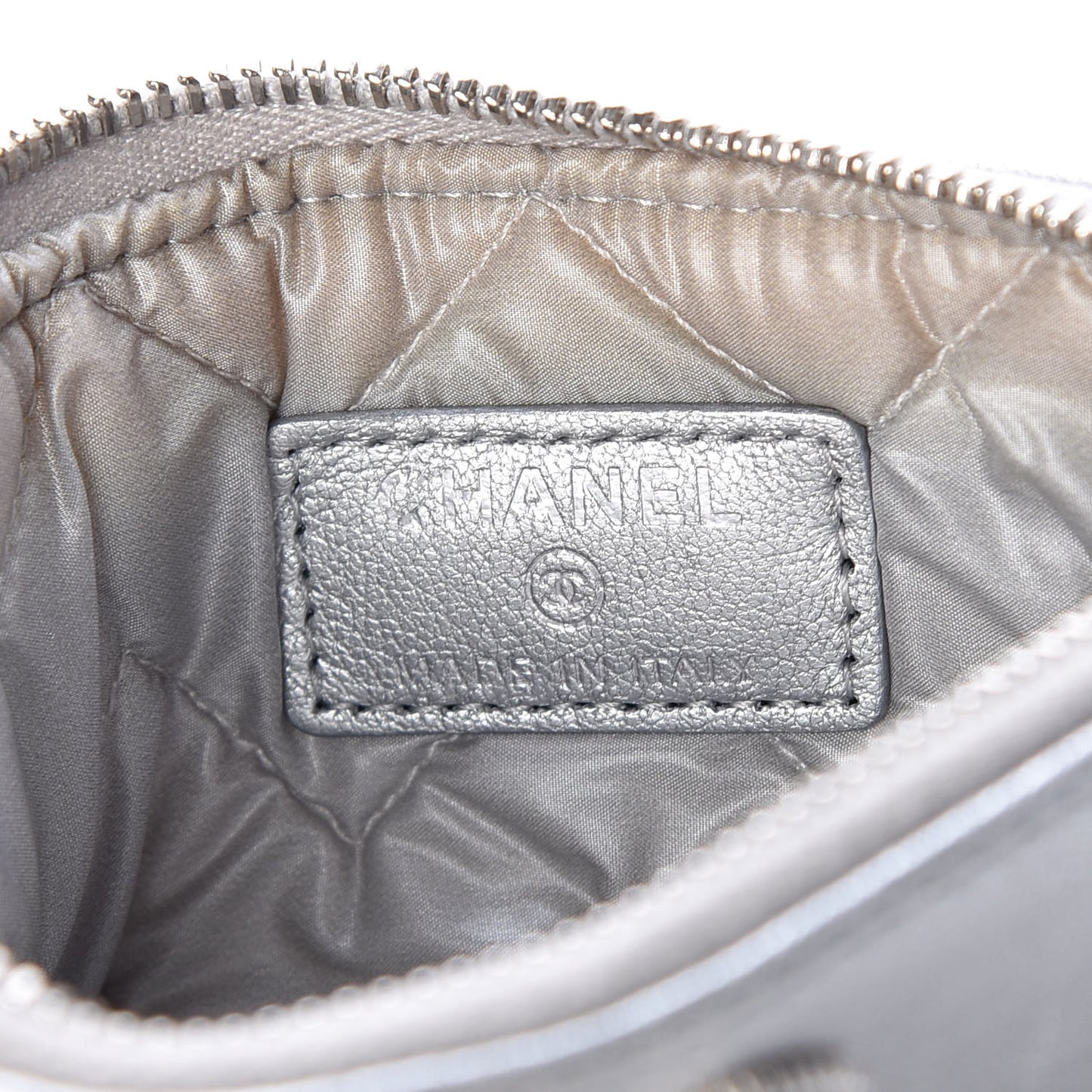 Metallic Sheepskin Chevron Quilted Small Vintage Mademoiselle Cosmetic Case Silver