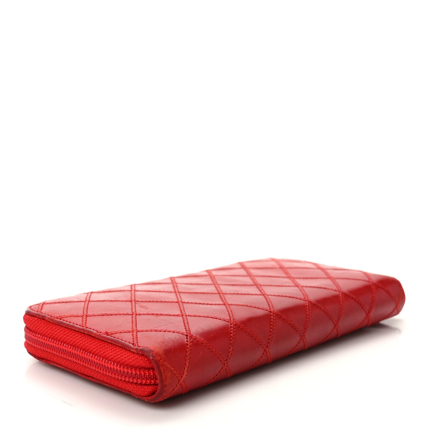 Calfskin Diamond Stitch Zip Around Wallet Red