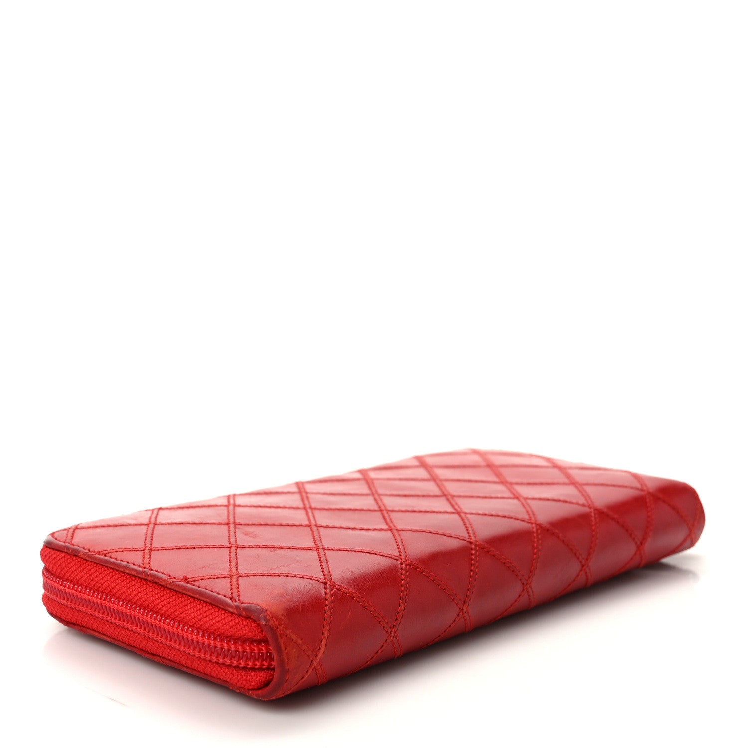 Chanel Calfskin Diamond Stitch Zip Around Wallet Red 4 of 9