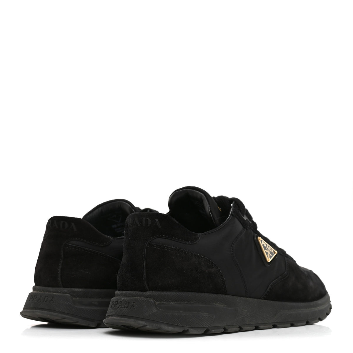 Re-Nylon Suede Metal Triangle Sneakers 38 Black
