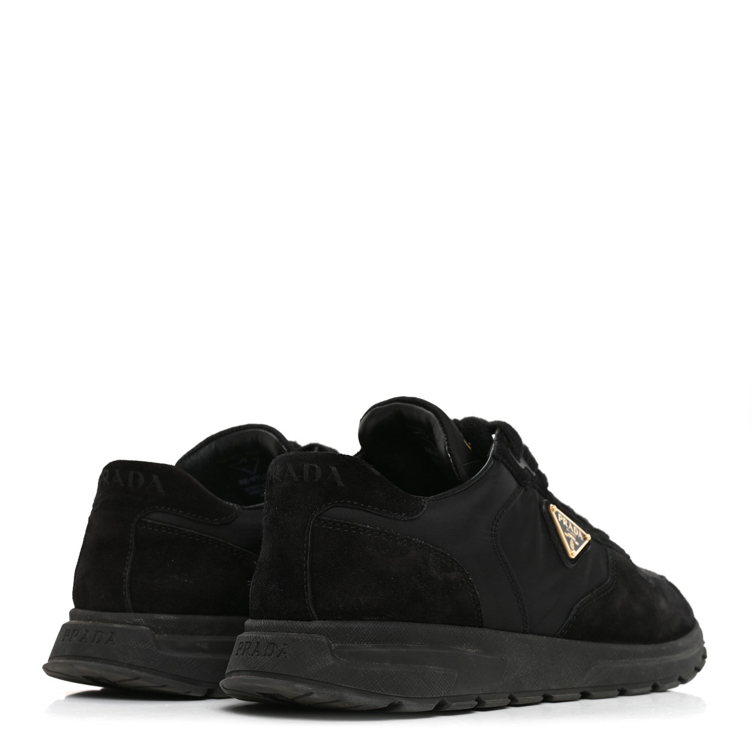 Prada Re-Nylon Suede Metal Triangle Sneakers 38 Black 5 of 9