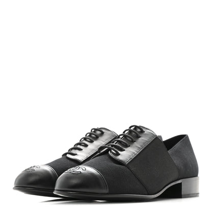 Chanel Calfskin Elastic Lace Up Cap Toe CC Loafers 37 Black 4 of 10
