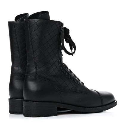 Chanel Calfskin Quilted Lace Up Combat Boots 40.5 Black 4 of 17