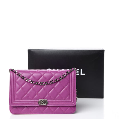 Chanel Lambskin Quilted Boy Wallet On Chain WOC Dark Pink 13 of 13