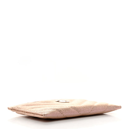 Chanel Iridescent Caviar Chevron Quilted Card Holder Beige 4 of 10