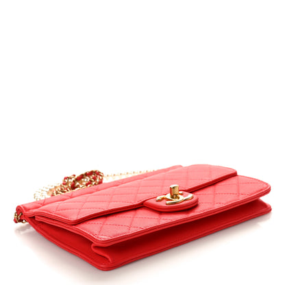Chanel Lambskin Quilted Large Pearl Chain Flap Bag Red 4 of 10