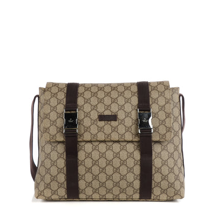 Gucci GG Plus Monogram Large Double Buckle Flap Messenger Bag Beige Dark Brown 1 of 8