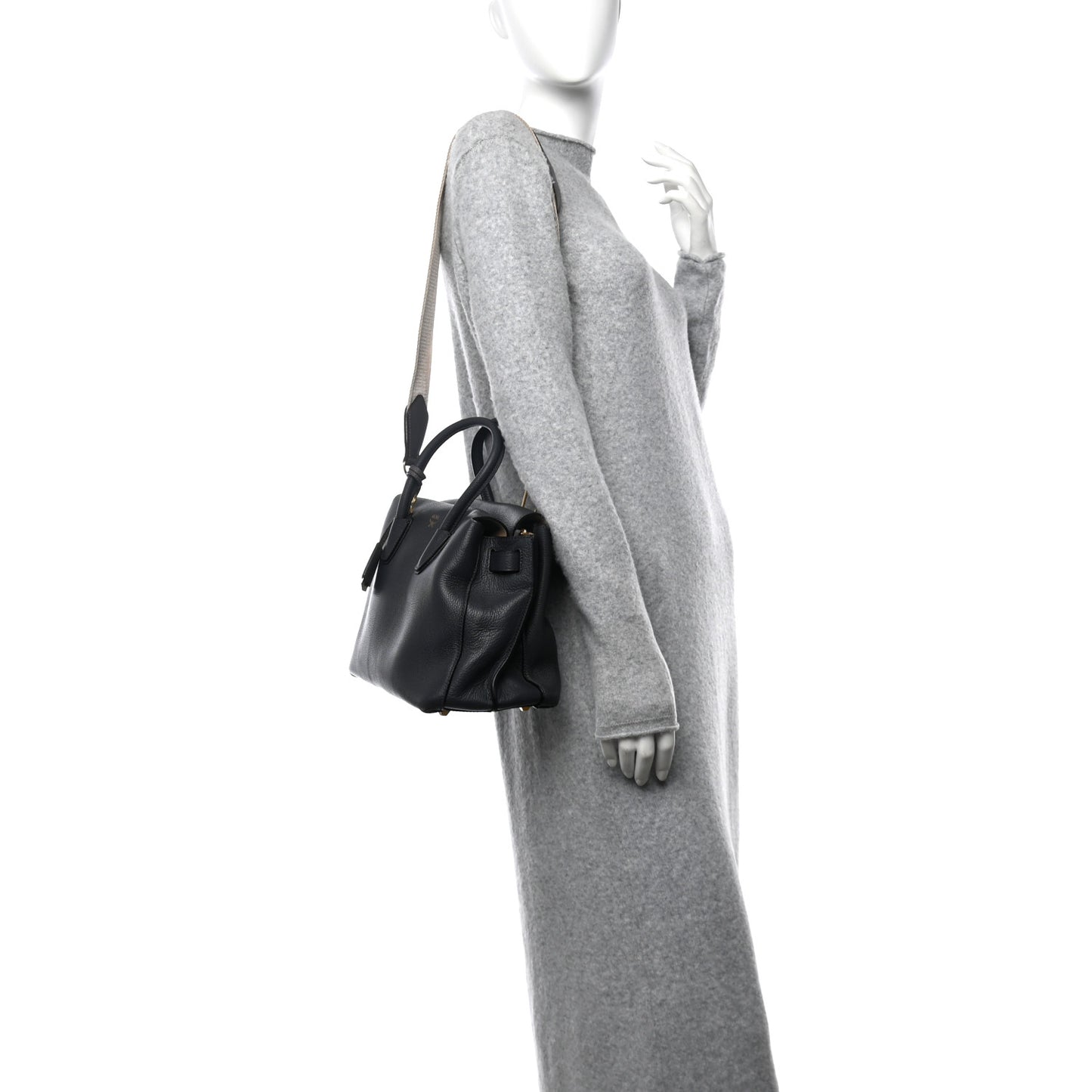 Grained Calfskin Medium Milla Tote Phantom Grey
