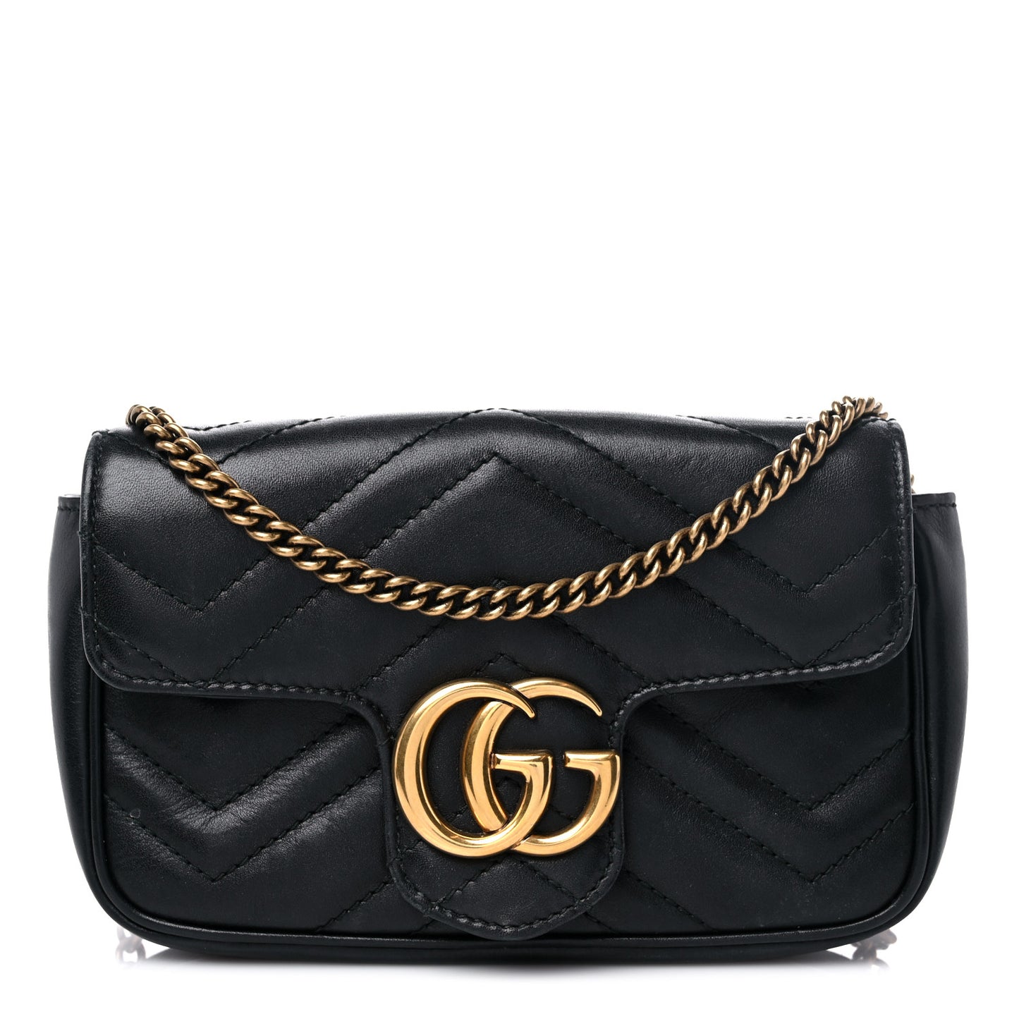 Calfskin Matelasse Super Mini GG Marmont Shoulder Bag Black