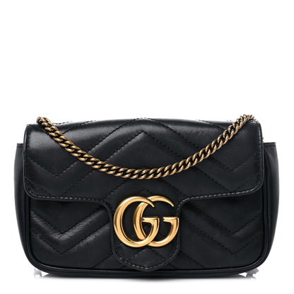 Gucci Calfskin Matelasse Super Mini GG Marmont Shoulder Bag Black 1 of 13