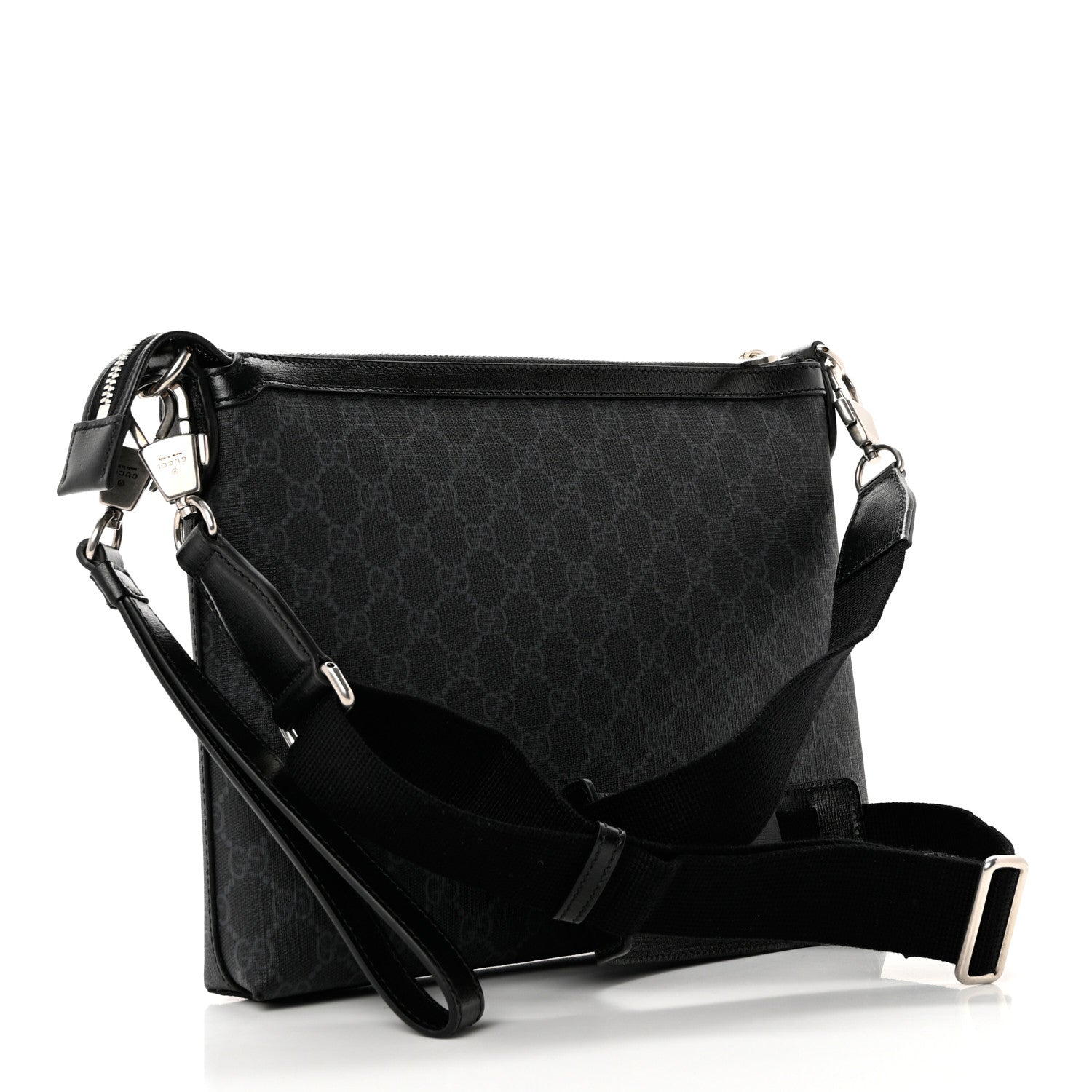 Gucci GG Supreme Monogram Azalea Calfskin Retro Interlocking G Wristlet Messenger Bag Black 3 of 6