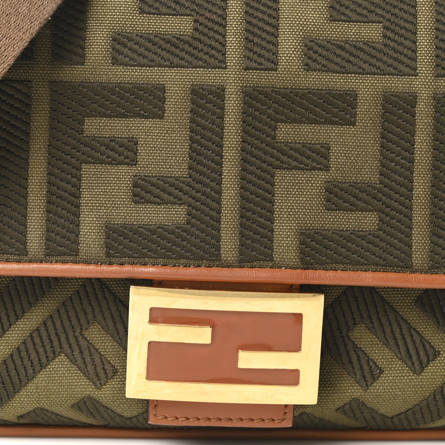 Fendi Canvas Vitello King FF Embroidered Baguette Amazzonia Cuoio 8 of 10