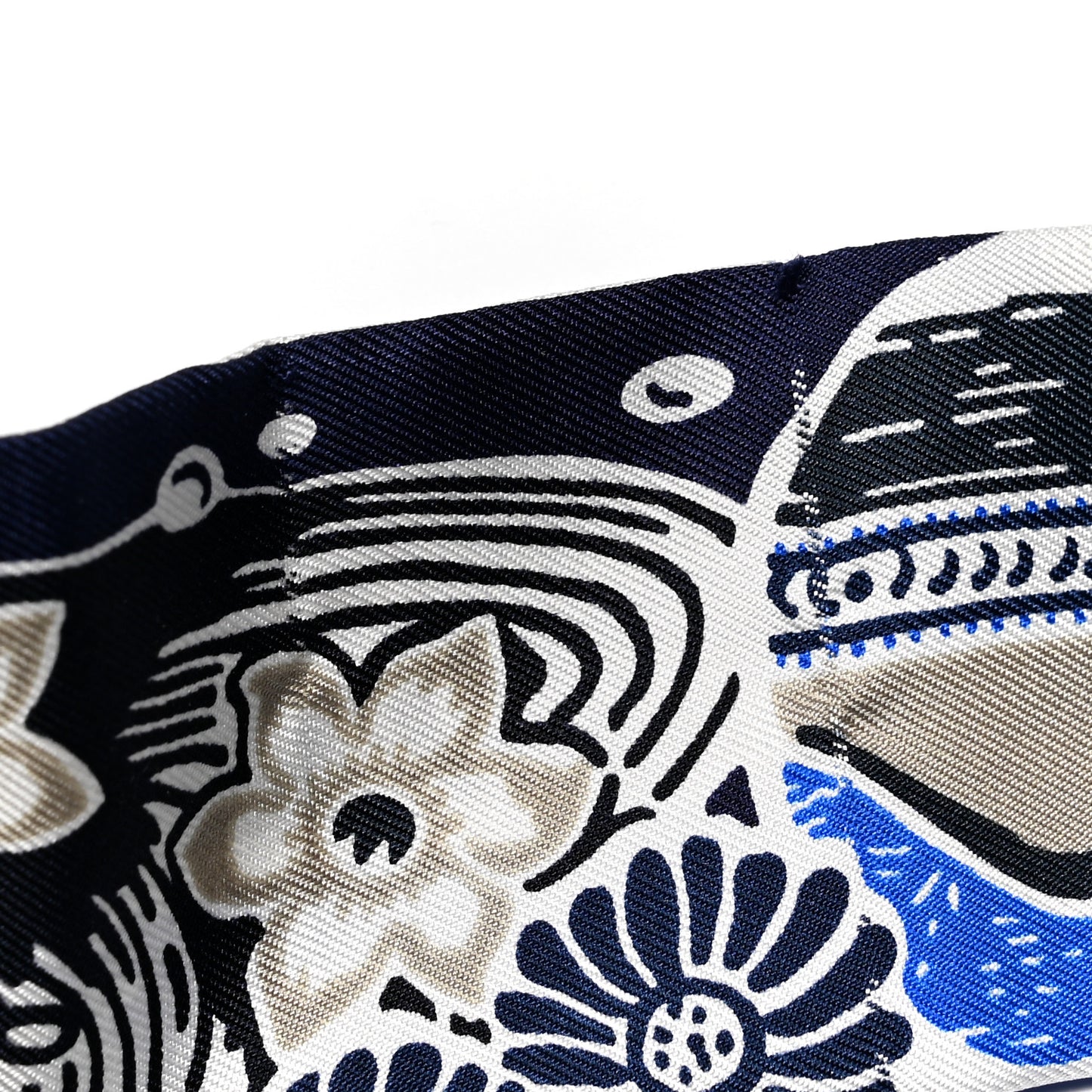 Silk Bingata Twilly Marine Tabac White