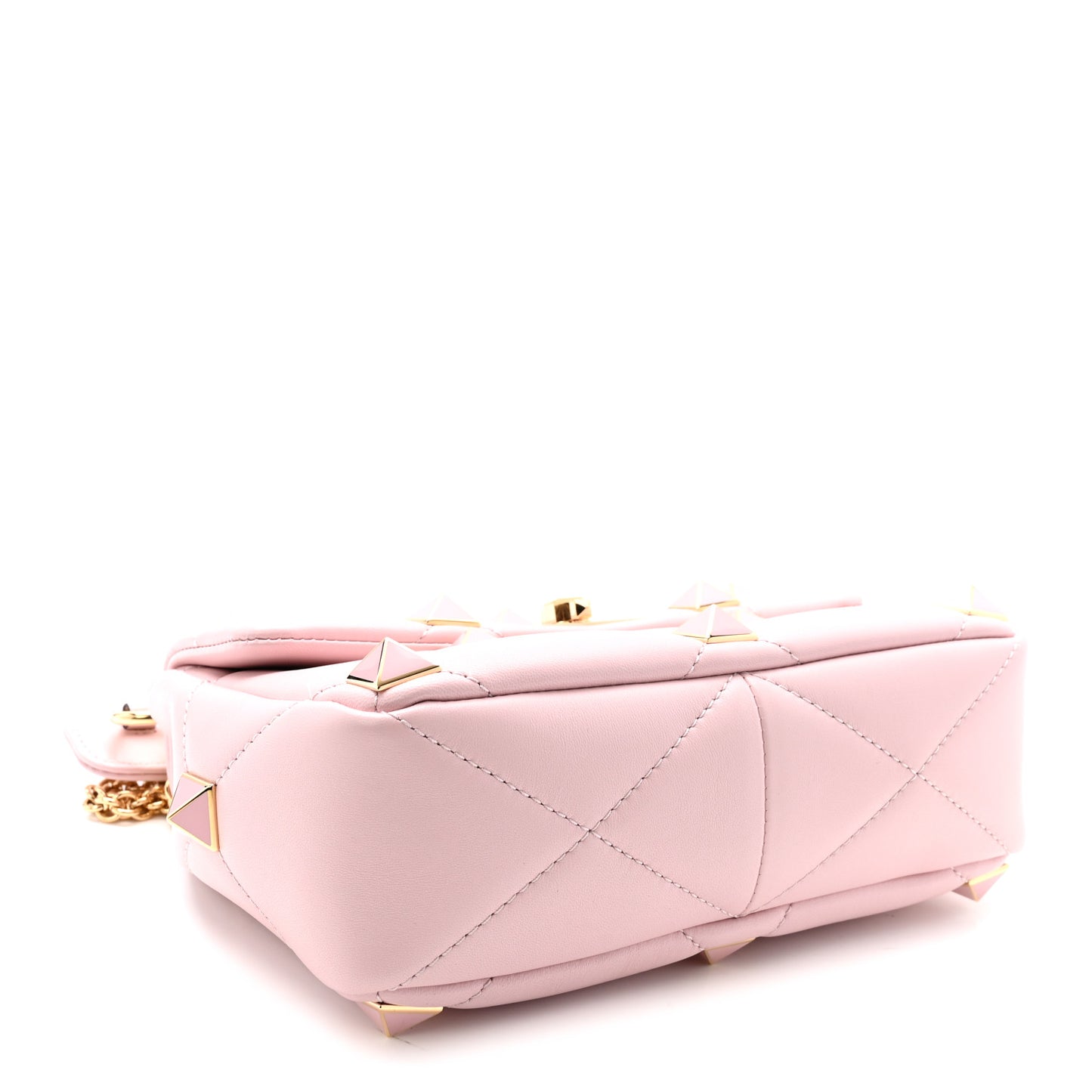 Nappa Enamel Medium Roman Stud Shoulder Bag Rose Quartz