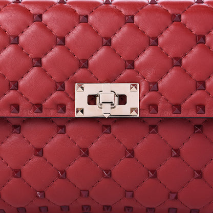 Valentino Garavani Lambskin Monochrome Medium Rockstud Spike Shoulder Bag Red 11 of 12