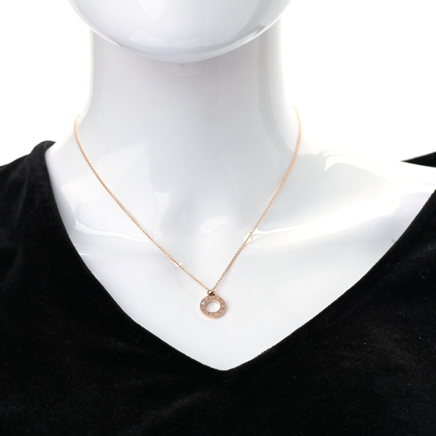 18K Rose Gold Diamond Possession Circle Pendant Necklace