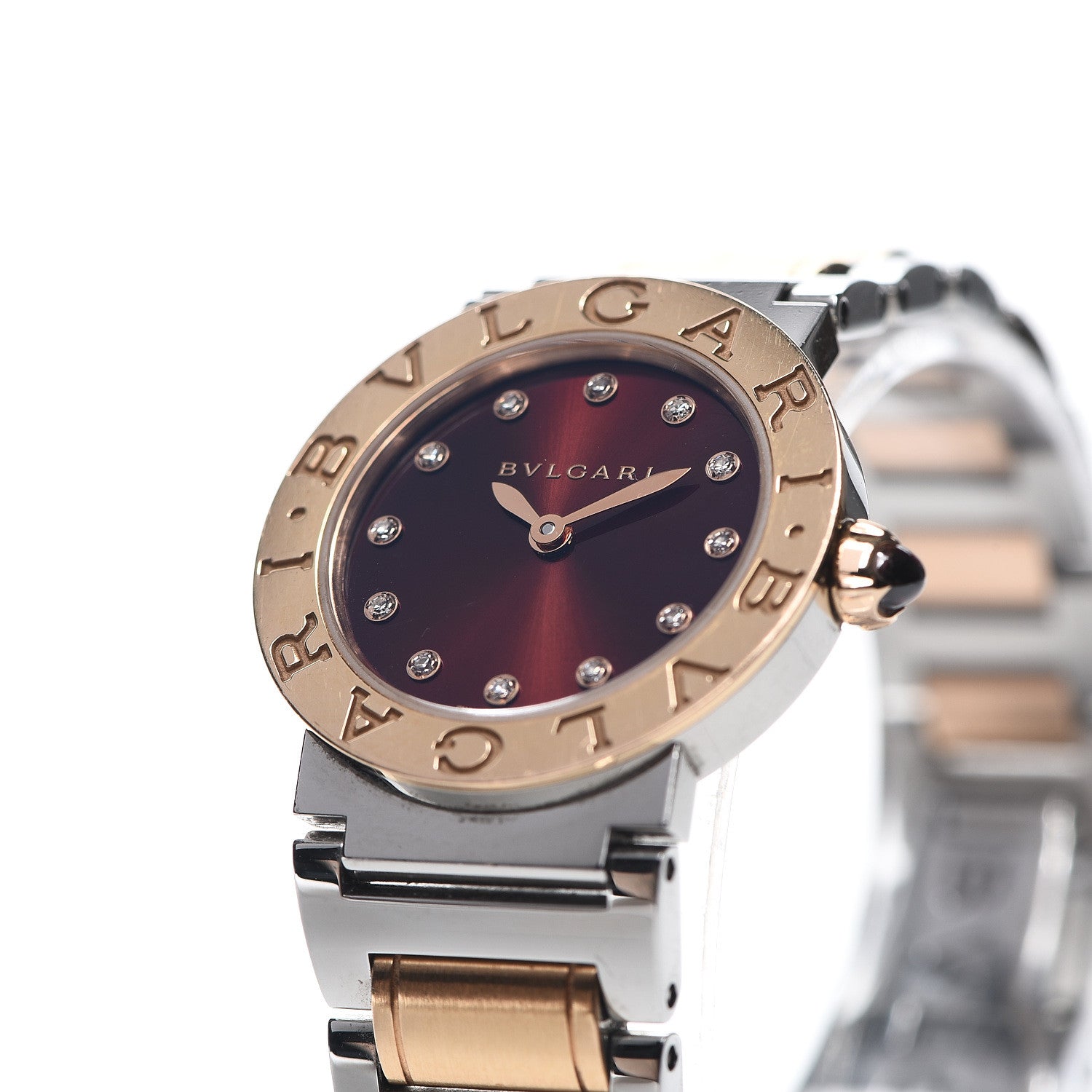 Bulgari Stainless Steel 18K Rose Gold Diamond 26mm Quartz Watch Red 8 of 9