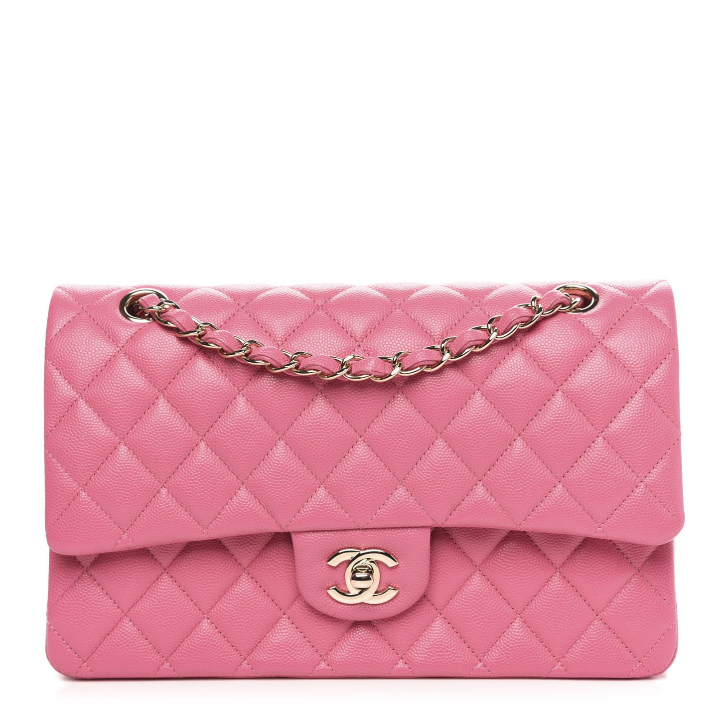 Caviar Quilted Medium Double Flap Pink