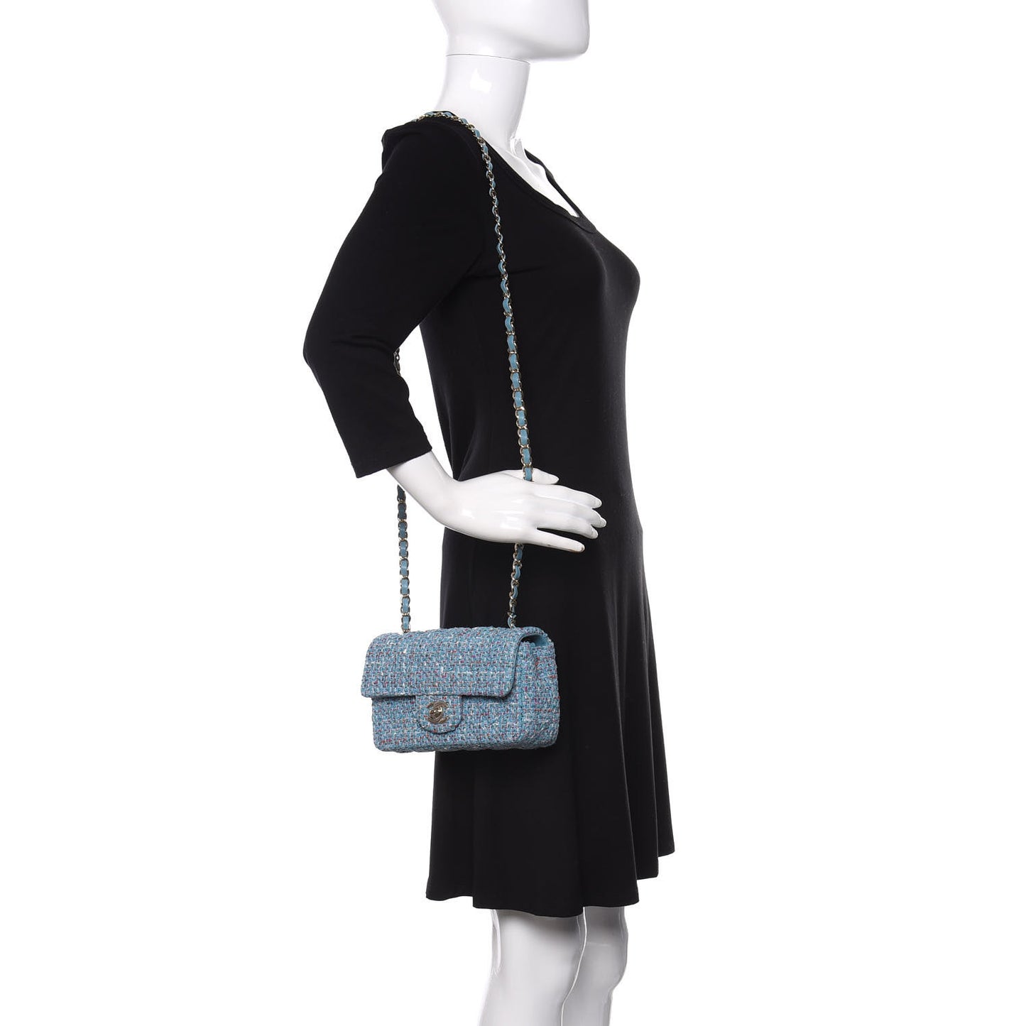 Tweed Quilted Mini Rectangular Flap Blue Multicolor