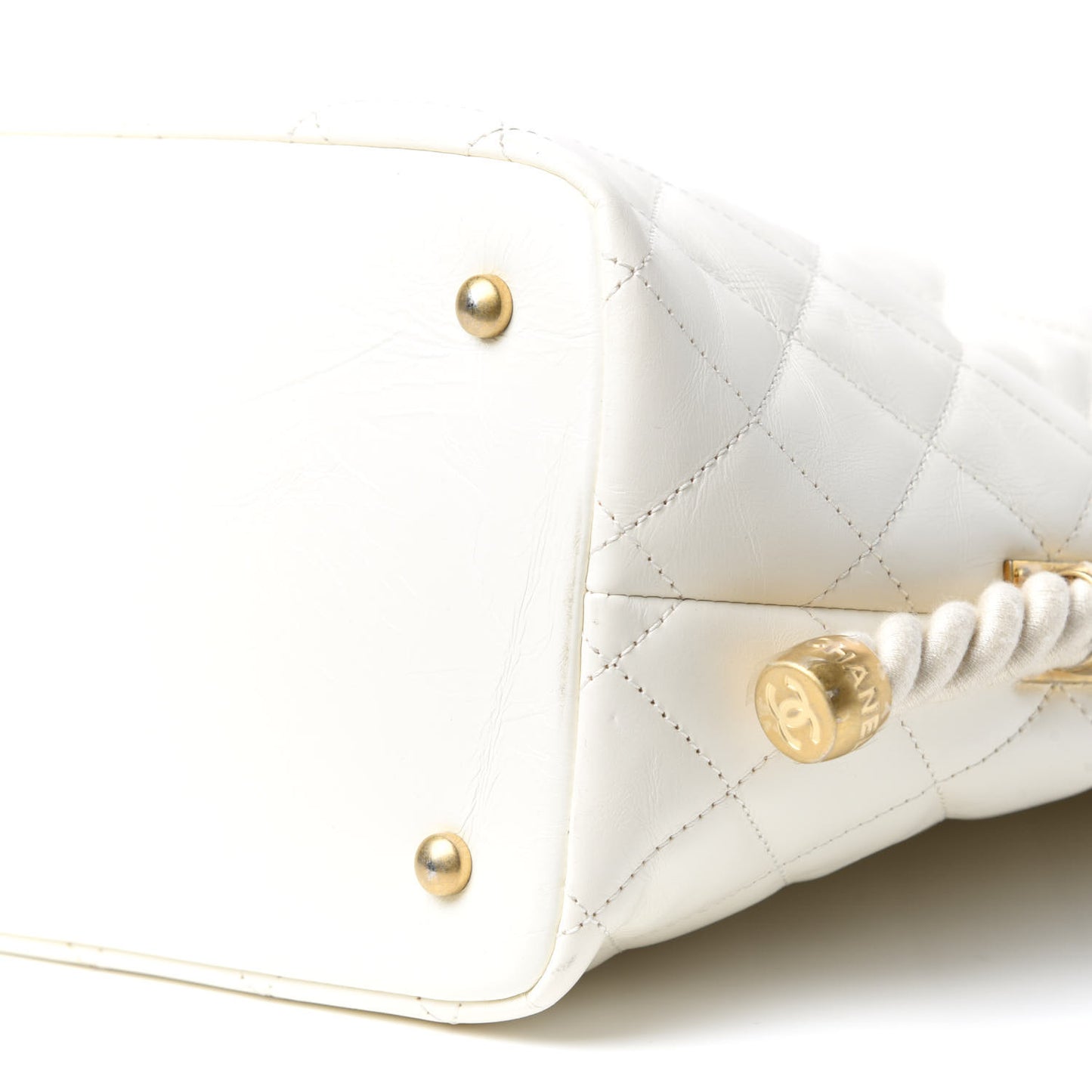 Crumpled Calfskin En Vogue Rope Hobo Bag White