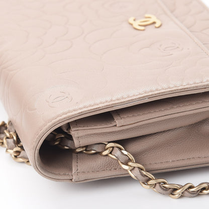 Chanel Lambskin Camellia Embossed Wallet on Chain WOC Beige 12 of 14