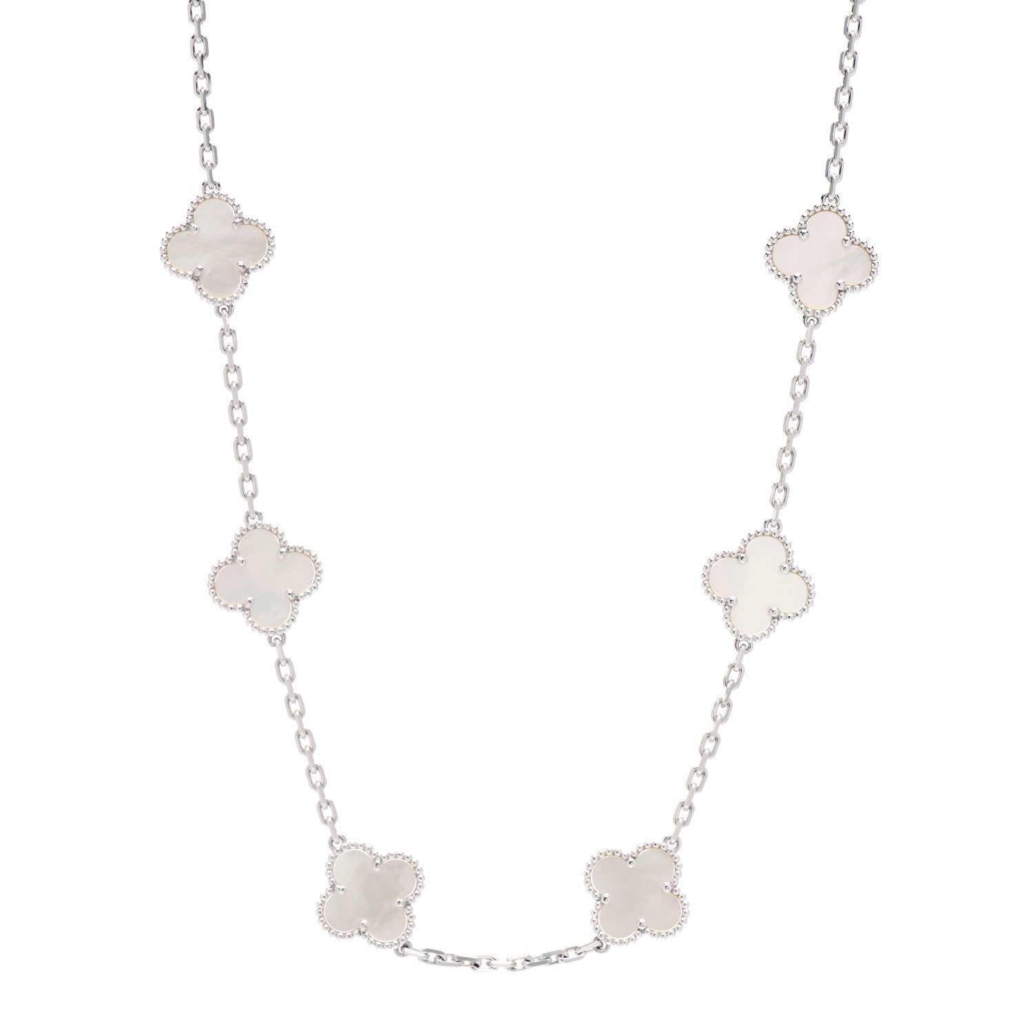 Van Cleef & Arpels 18K White Gold Mother of Pearl 10 Motifs Vintage Alhambra Necklace 1 of 5