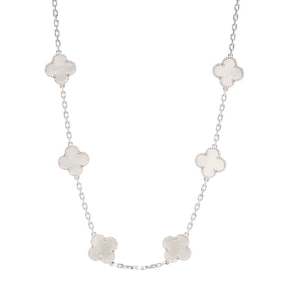 Van Cleef & Arpels 18K White Gold Mother of Pearl 10 Motifs Vintage Alhambra Necklace 1 of 5