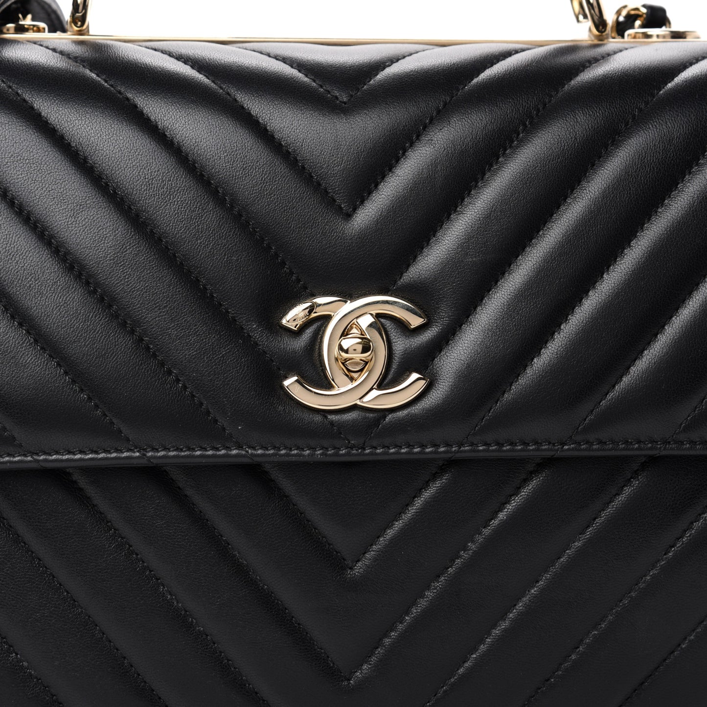 Lambskin Chevron Quilted Medium Trendy CC Dual Handle Flap Bag Black